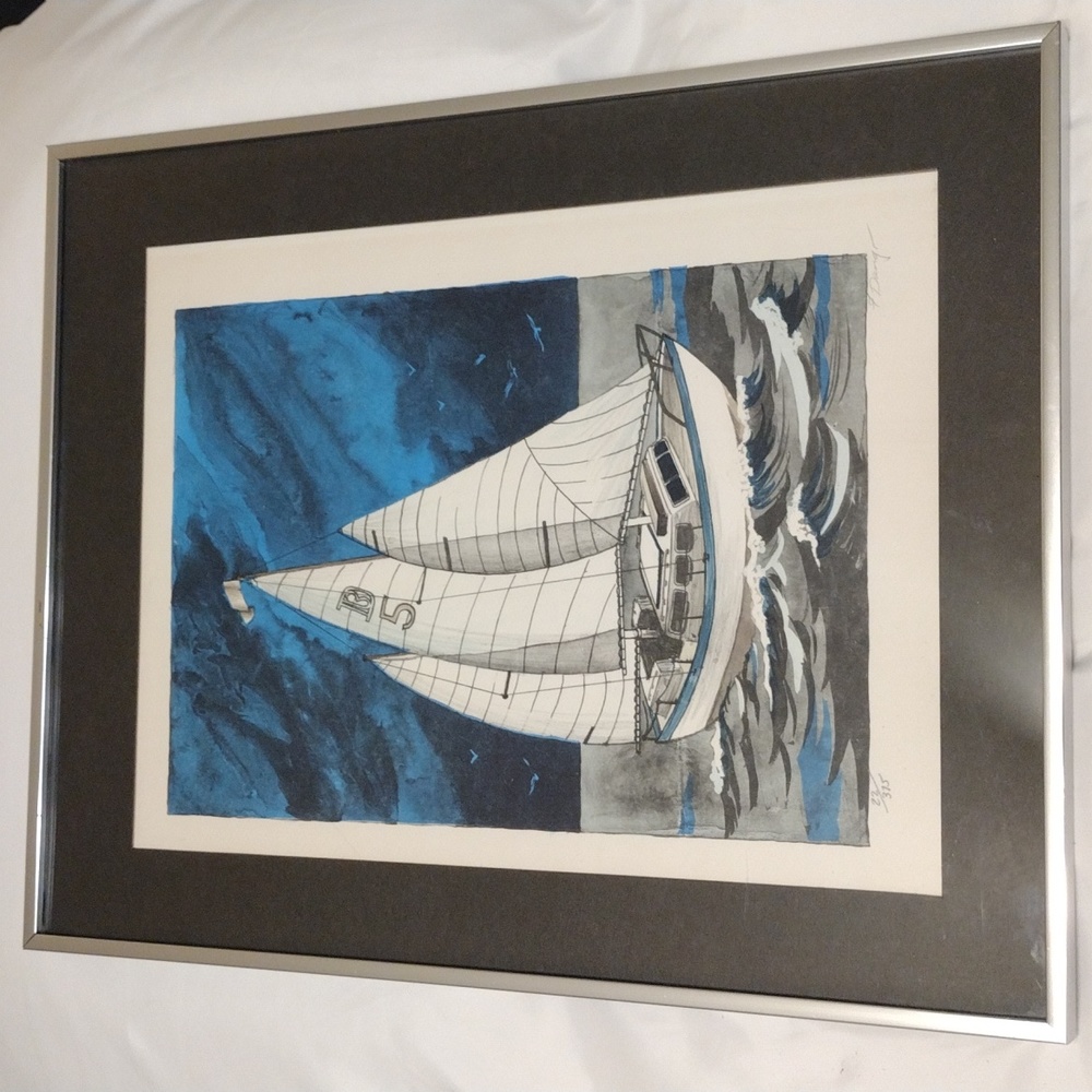 Framed sailboat with certificate of authenticity